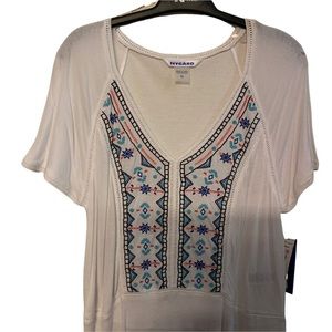 Nygard women’s medium embroidered white tunic length top cotton